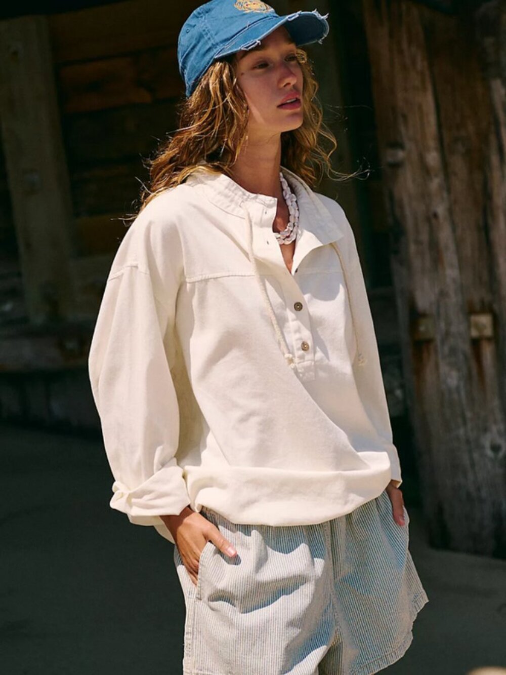 Free People Anais Pullover Top Oversized Button Up Front Long Sleeve Tunic S